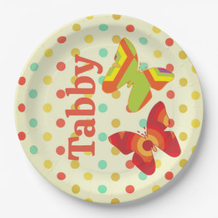 Retro boho 70er Streifen Polka Dot Schmetterlingor Pappteller