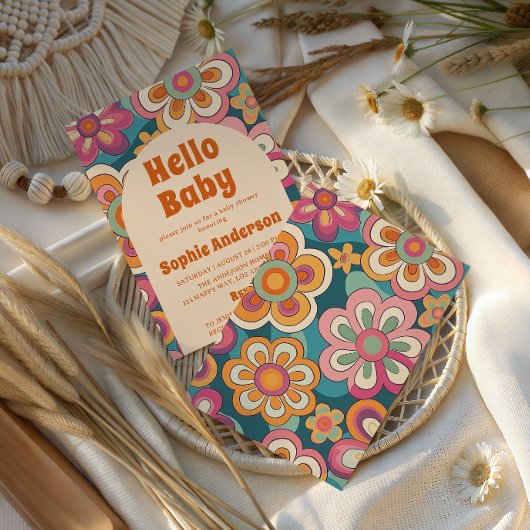 Retro Boho 70s Groovy Floral Baby Shower    Einladung