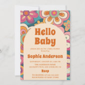 Retro Boho 70s Groovy Floral Baby Shower    Einladung (Vorderseite)