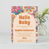 Retro Boho 70s Groovy Floral Baby Shower    Einladung (Stehend Vorderseite)