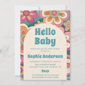 Retro Boho 70s Groovy Floral Baby Shower Einladung (Vorderseite)