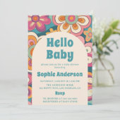 Retro Boho 70s Groovy Floral Baby Shower Einladung (Stehend Vorderseite)