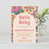 Retro Boho 70s Groovy Floral Baby Shower    Einladung (Stehend Vorderseite)