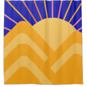 Retro Boho Abstrakte Landschaft Blau Gelb Duschvorhang (Vorderseite)