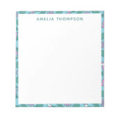 Retro Boho Aquamarin floral Motif Muster Personali Notizblock (Vorderseite)