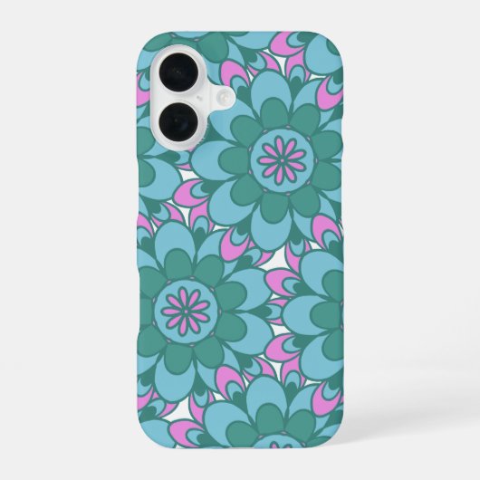 Retro Boho Aquamarin Mandala Blume Pattern iPhone 16 Hülle (Rückseite)