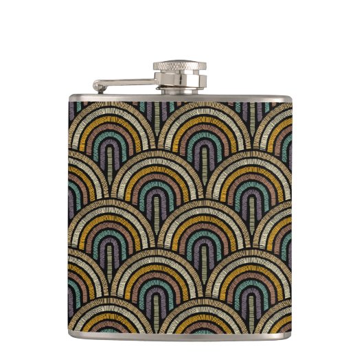 Retro Boho Arch Muster Vinyl Wrapped Flask Flachmann (Vorderseite)