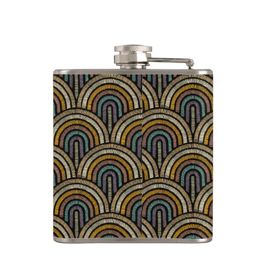 Retro Boho Arch Muster Vinyl Wrapped Flask Flachmann (Rückseite)