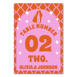 Retro Boho Arch Pink Orange Couple's Foto Tischnummer