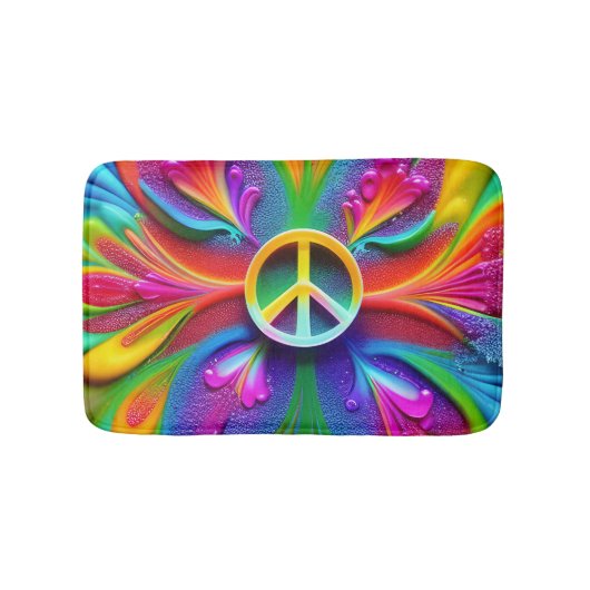Retro Boho Bath Mat Peace Signie Vintages Hippie Badematte (Vorderseite)