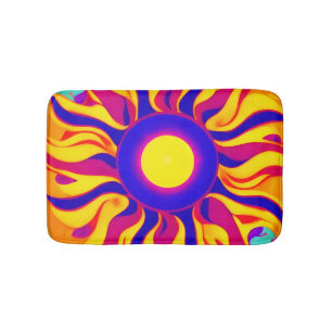 Retro Boho Bath Mat Trippy Sunburst Hippie Vintag Badematte