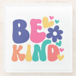 Retro Boho Be Kind  – Colorful Groovy Flower Heart Glasuntersetzer