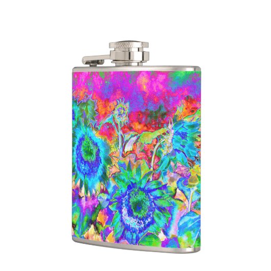 Retro-boho-blaue lila-rosa Blume Flachmann (Links)