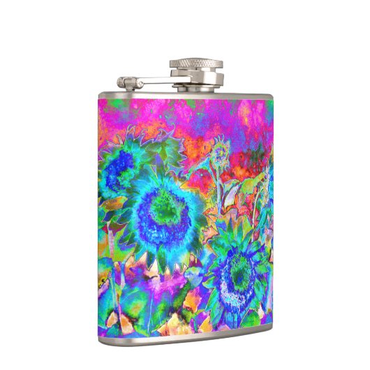 Retro-boho-blaue lila-rosa Blume Flachmann (Rechts)