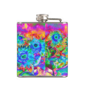 Retro-boho-blaue lila-rosa Blume Flachmann (Rückseite)