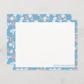 Retro Boho Blue Ditsy Personalisiert Name Mitteilungskarte (Vorne/Hinten)