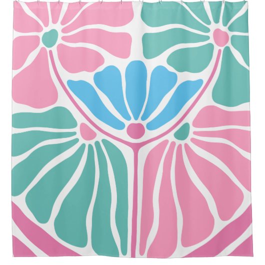 Retro Boho Blue Pink grün Duschvorhang (Vorderseite)