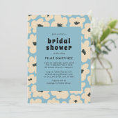 Retro Boho Blue White Floral Brautparty Einladung (Stehend Vorderseite)