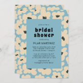 Retro Boho Blue White Floral Brautparty Einladung (Vorne/Hinten)