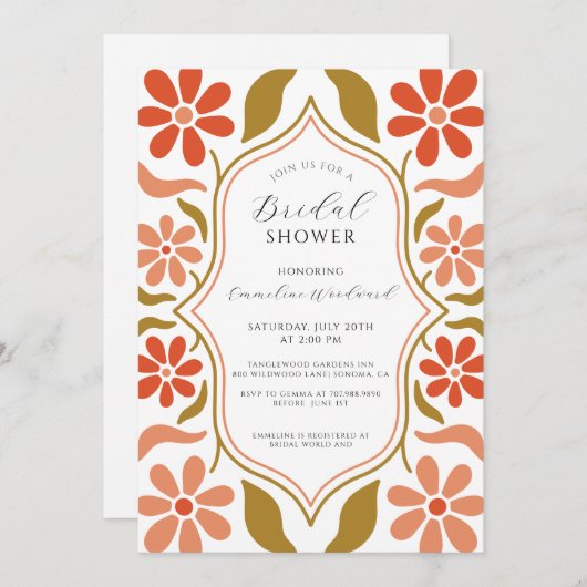 Retro Boho Blume Brautparty Einladung (Vorne/Hinten)