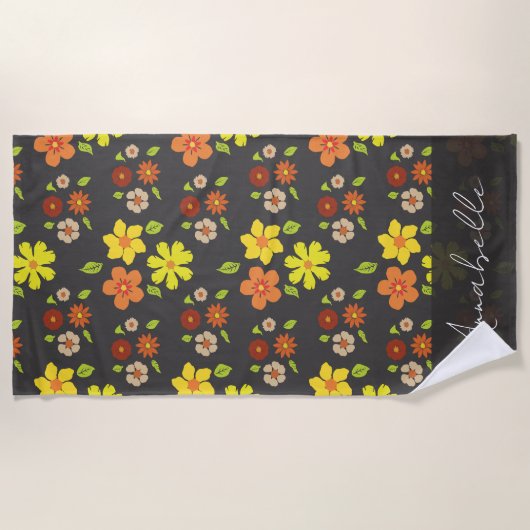 Retro Boho Blume Muster Personalisiert Strandtuch (Vorderseite)