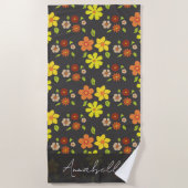 Retro Boho Blume Muster Personalisiert Strandtuch (Vorderseite)