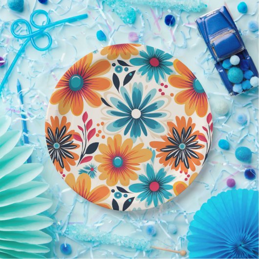 Retro Boho Blume Pappteller (Party)