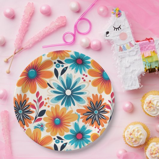 Retro Boho Blume Pappteller (Party)