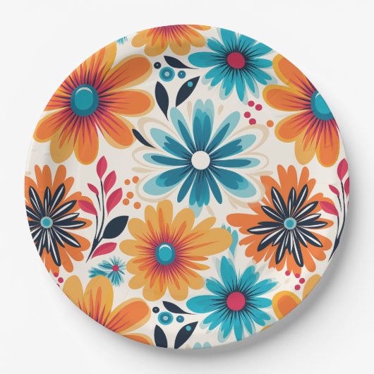 Retro Boho Blume Pappteller (Vorderseite)