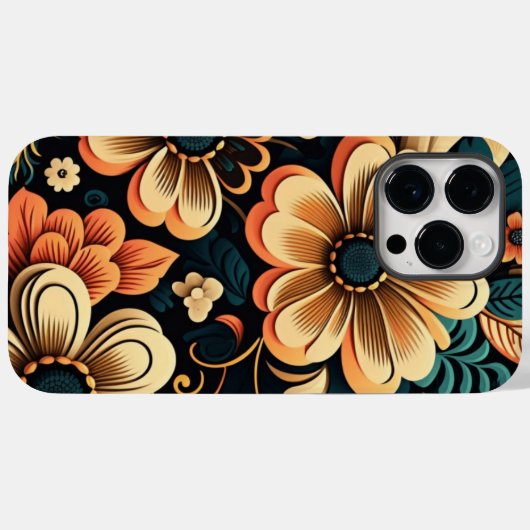 Retro-boho-Blume-Power Case-Mate iPhone Hülle (Rückseite (Horizontal))