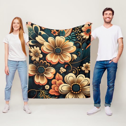 Retro-boho-Blume-Power Fleecedecke (Beispiel)