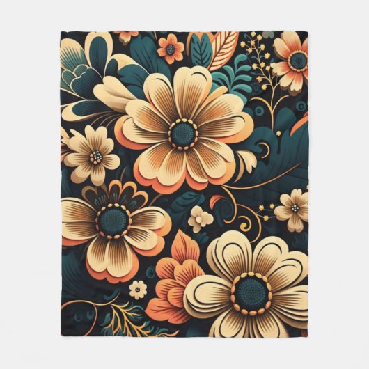 Retro-boho-Blume-Power Fleecedecke (Vorderseite)