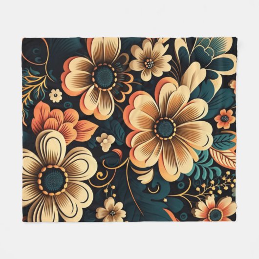Retro-boho-Blume-Power Fleecedecke (Vorderseite (Horizontal))