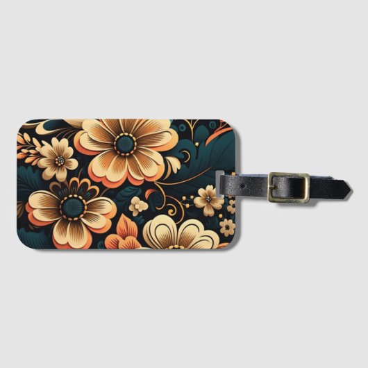 Retro-boho-Blume-Power Gepäckanhänger (Vorderseite (Horizontal))