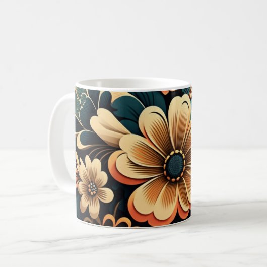 Retro-boho-Blume-Power Kaffeetasse (Vorderseite Links)