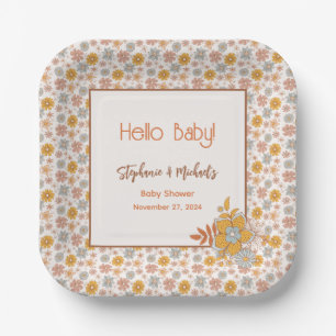 Retro-Boho-Blumen-Baby-Party geschlechtsneutral Pappteller