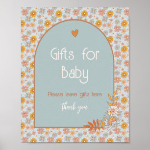 Retro-Boho-Blumen-Babyparty-Schilder Poster