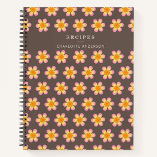 Retro Boho Blumen Braune Personalisierte Rezept Notizblock
