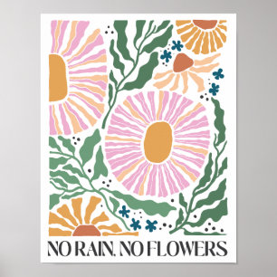 Retro Boho Blumen - "Kein Regen Keine Blumen" Poster
