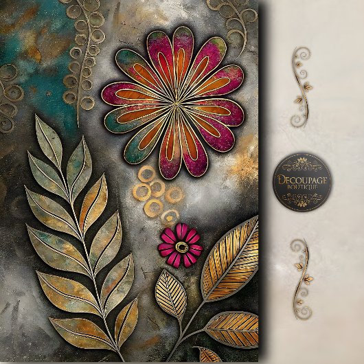 Retro-Boho-Blumendekoupage Seidenpapier