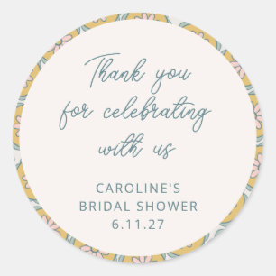 Retro Boho Blumengelb Benutzerdefiniert Dusch Dank Runder Aufkleber