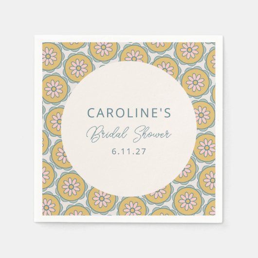 Retro Boho Blumengelbes Brautparty Serviette (Vorderseite)