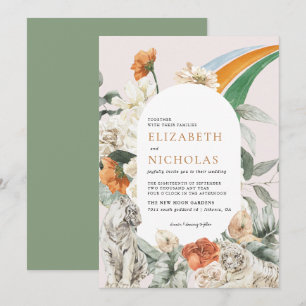 Retro Boho Blumengrün Botanische Hochzeit Einladung