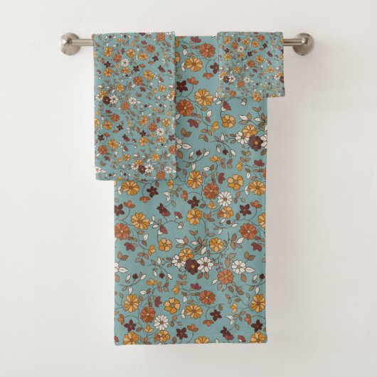 Retro-Boho-Blumenmuster Badhandtuch Set (Insitu)