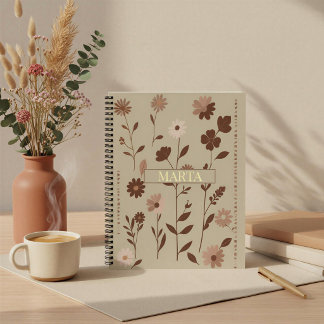 Retro Boho Blumenmuster mit individuellem Namen Notizblock