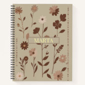 Retro Boho Blumenmuster mit individuellem Namen Notizblock (Vorderseite)