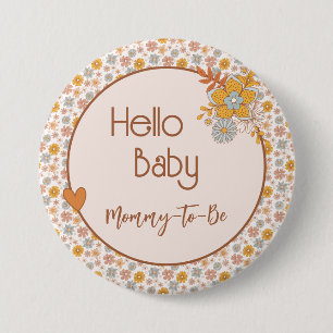 Retro-Boho-Blumenmuster-Schwangeren-Baby-Party-But Button
