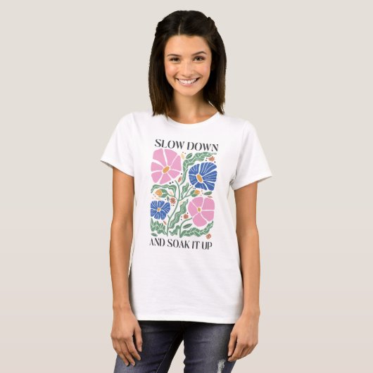 Retro Boho Blumenzettel verlangsamen sich und saug T-Shirt (Vorne ganz)
