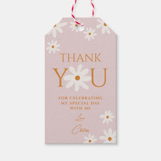 Retro Boho Blush Pink Daisy Vielen Dank Geschenkanhänger (Vorderseite)