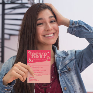 Retro Boho Blütenpink und Peach Spring Wedding RSVP Karte